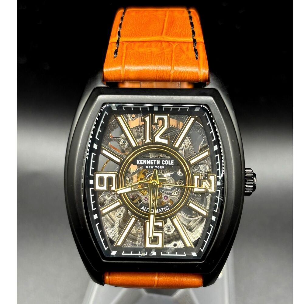 Kenneth Cole KC51083004 Automatic Skeleton Tonneau Leather Strap Men’s Watch